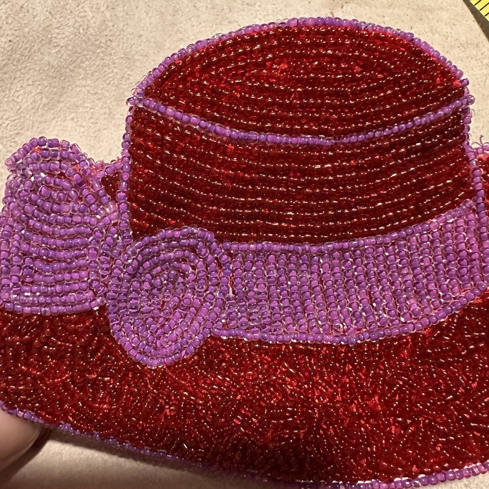 Red Hat Society Vintage Purple Trim Seed Beaded‎ Keychain Coin Purse Wallet - Picture 6 of 6